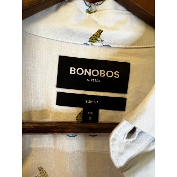 Bonobos Blue "Frog on Bike" Button Down Size S Slim Fit - Picture 2 of 2